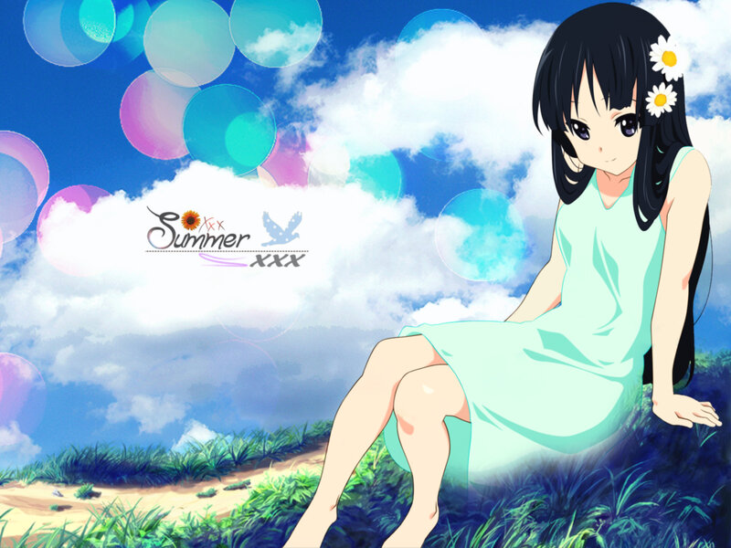 Anime Girl in Dress — Blue, Serene, Summer