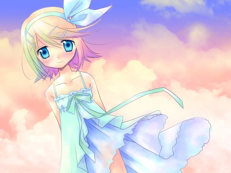 Anime Girl in Dress — Blue, Serene, Sunset