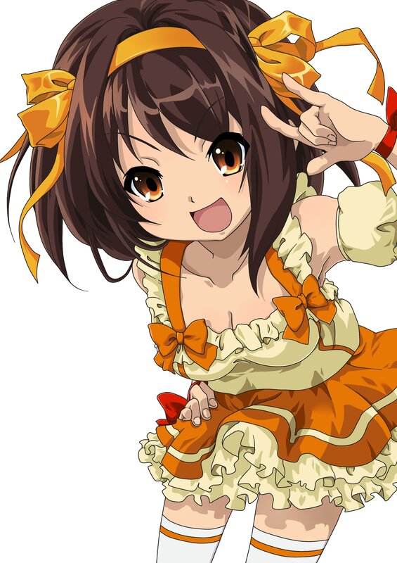 Anime Girl in Dress — Brown, Playful
