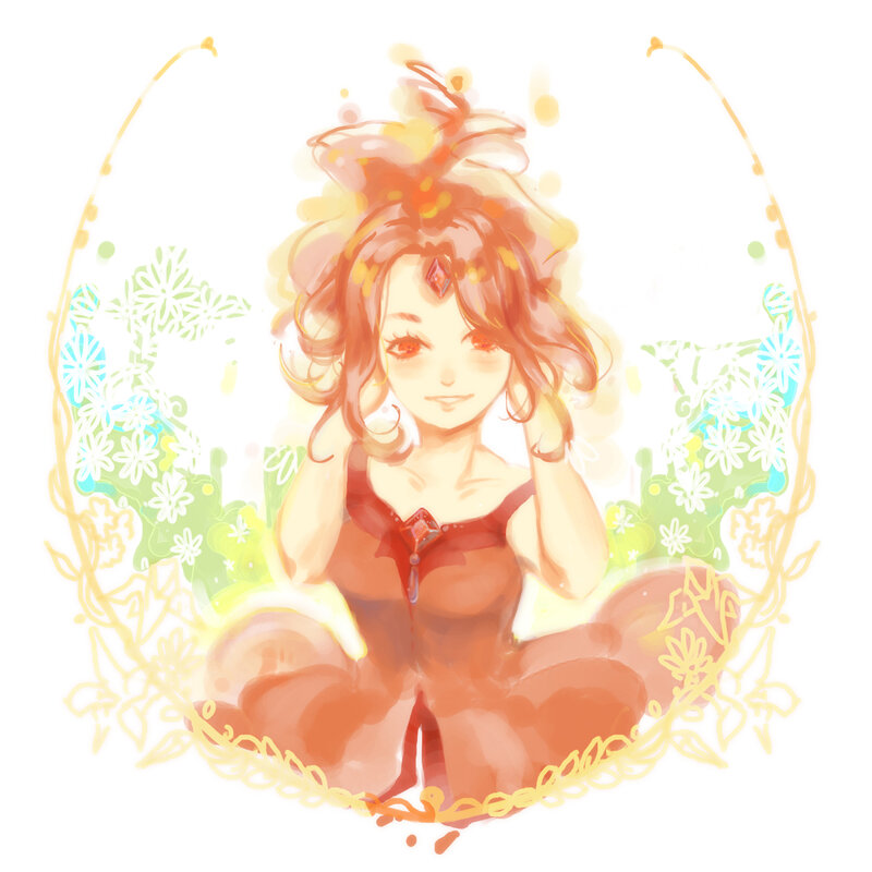 Anime Girl in Dress — Orange, Serene, Digital Art