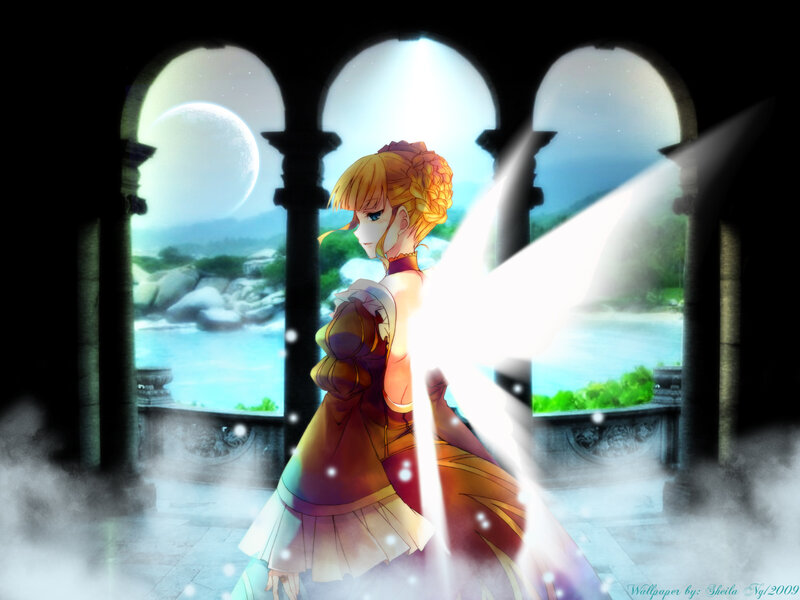 Anime Girl in Dress — Orange, Serene, Night