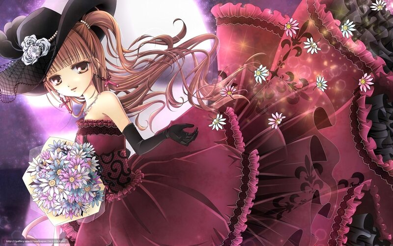 Anime Girl in Dress — Pink, Dramatic, Night, Digital Art