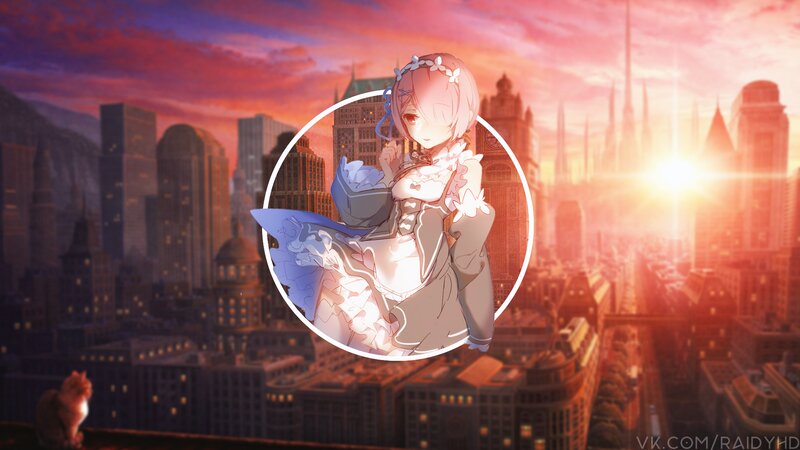 Anime Girl in Dress — Pink, Dramatic, Sunset, Cityscape