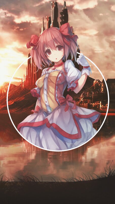 Anime Girl in Dress — Pink, Dramatic, Sunset, Digital Art, Castle