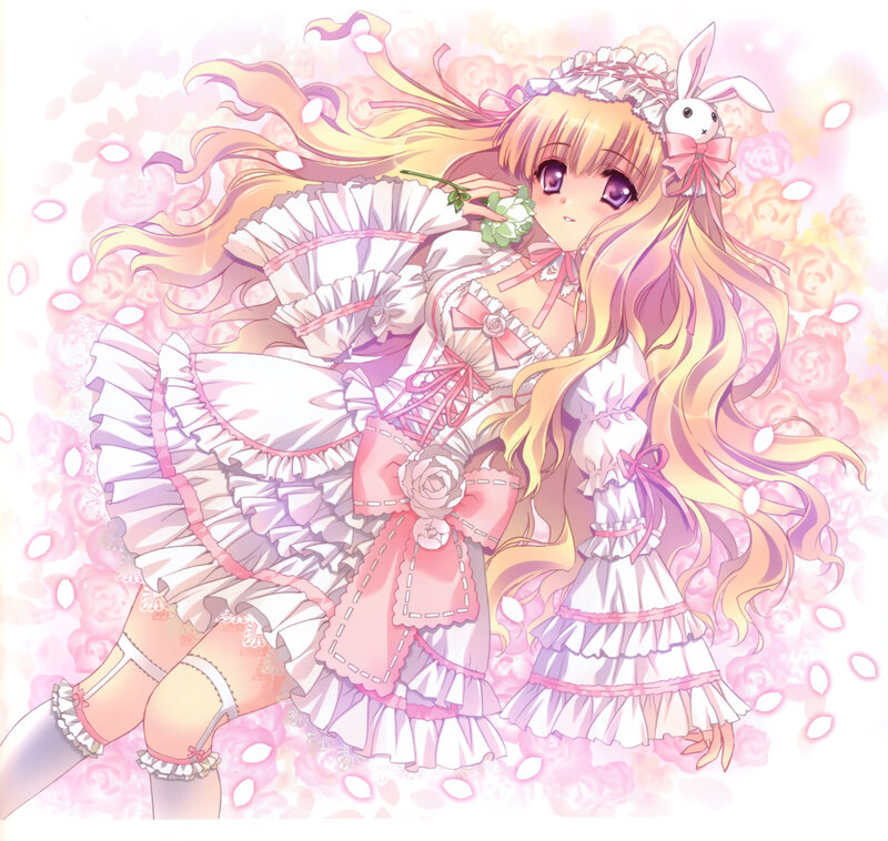 Anime Girl in Dress — Pink, Dreamy, Spring, Rabbit Ears