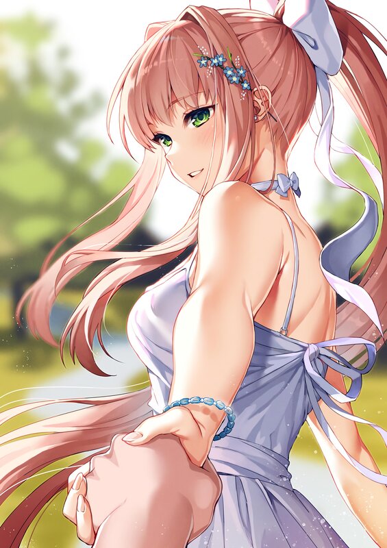 Anime Girl in Dress — Pink, Serene, Afternoon