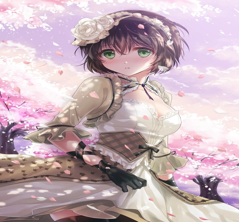Anime Girl in Dress — Pink, Serene, Spring, Digital Art