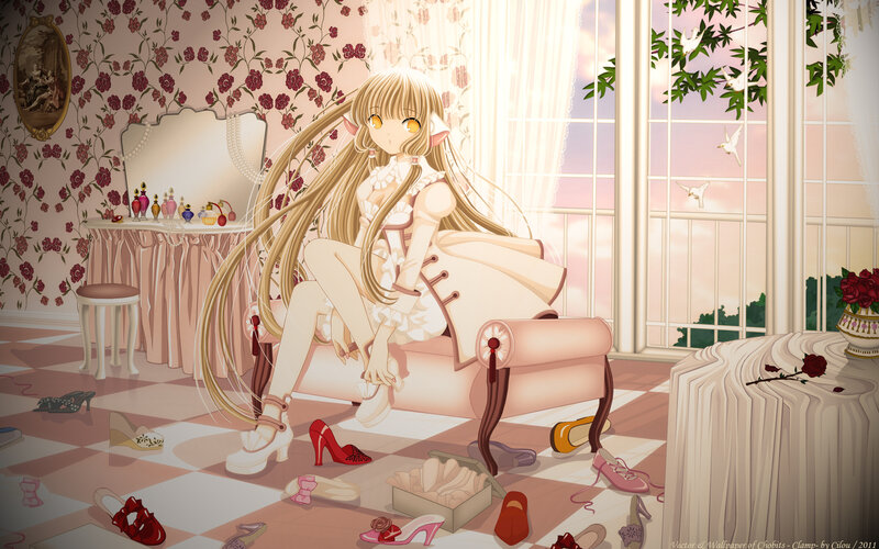 Anime Girl in Dress — Pink, Serene, Sunset