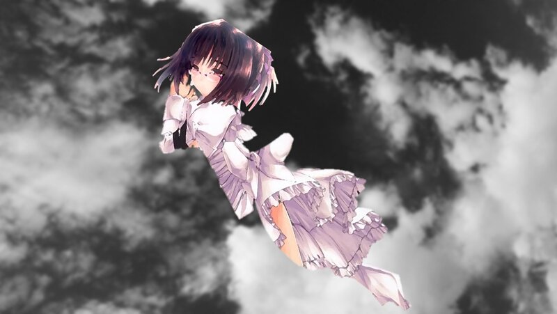 Anime Girl in Dress — Purple, Dramatic, Digital Art, Clouds