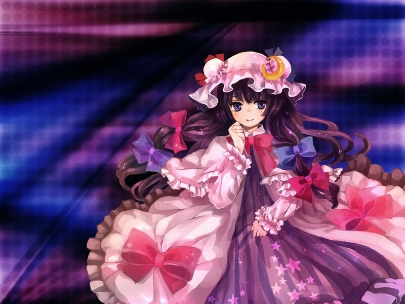 Anime Girl in Dress — Purple, Dramatic, Night, Digital Art, Bows