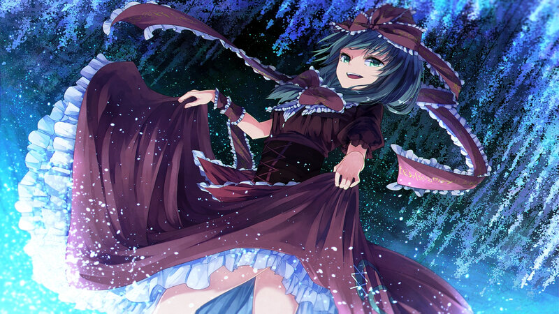 Anime Girl in Dress — Purple, Dramatic, Night, Digital Art, Ribbons