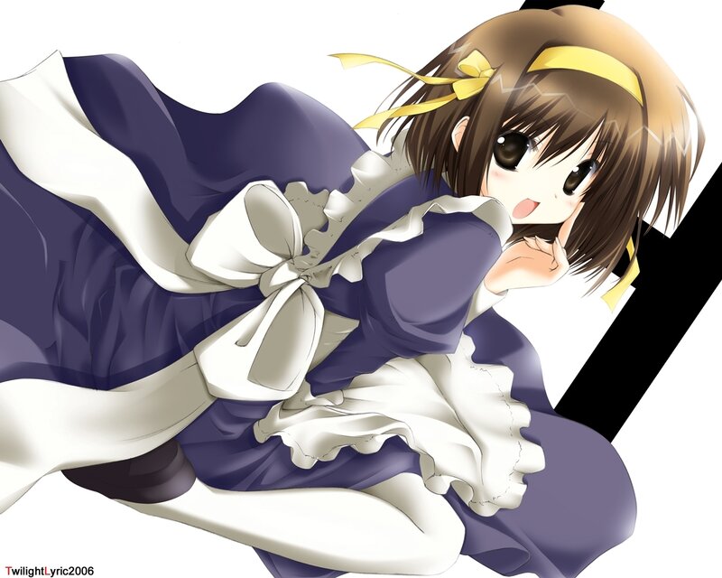 Anime Girl in Dress — Purple, Playful, Bow, Headband