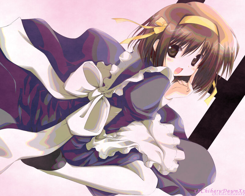 Anime Girl in Dress — Purple, Playful, Bow
