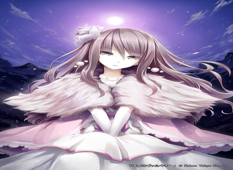 Anime Girl in Dress — Purple, Serene, Night, Digital Art, Fur Coat