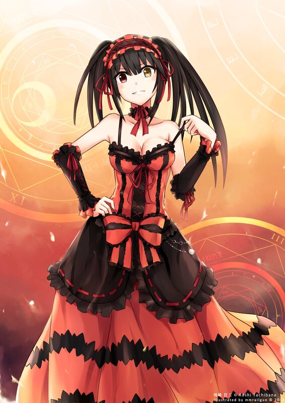 Anime Girl in Dress — Red, Dramatic, Digital Art, Magic Circle