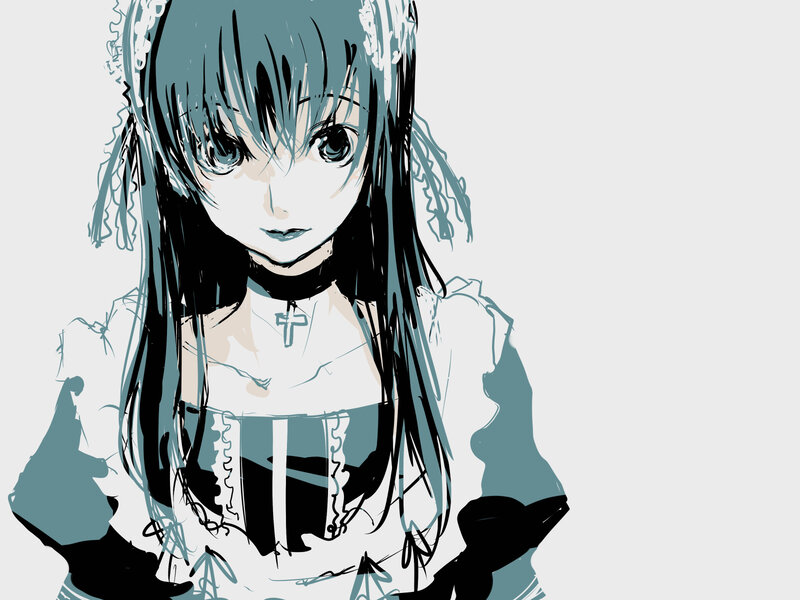 Anime Girl in Dress — Teal, Neutral, Digital Art