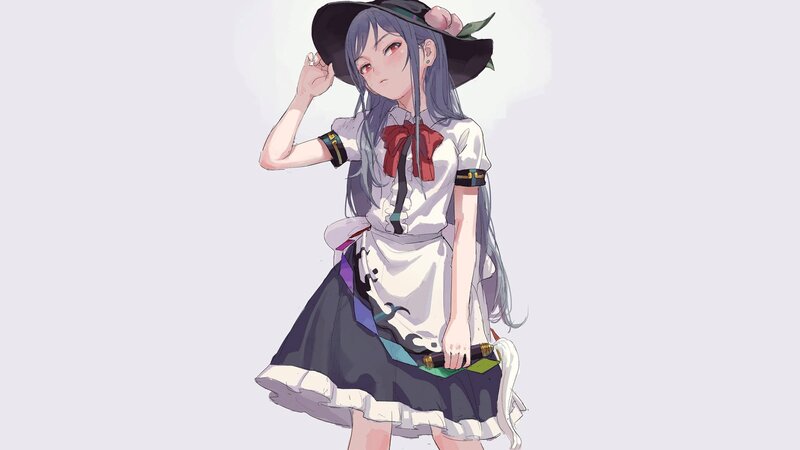 Anime Girl in Dress — White, Calm, Digital Art, Hat