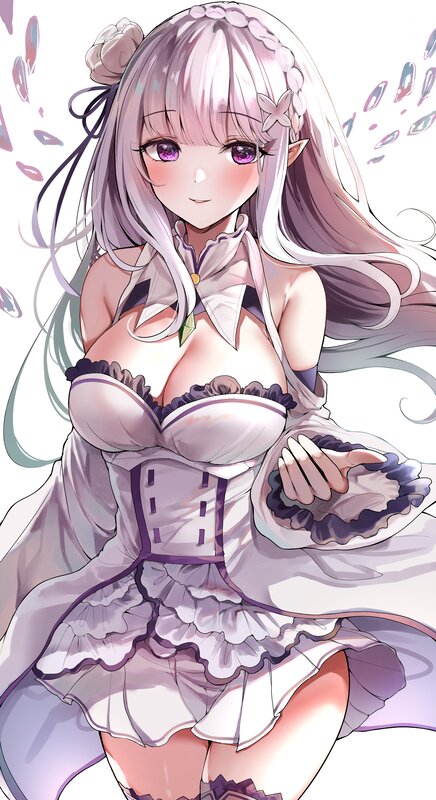 Anime Girl in Dress — White, Calm, Digital Art, Long Hair, Purple Eyes