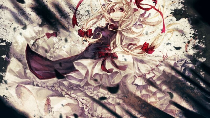 Anime Girl in Dress — White, Dramatic, Digital Art, Red Bows