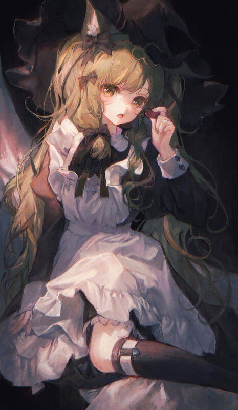 Anime Girl in Dress — White, Dramatic, Night, Digital Art, Hat
