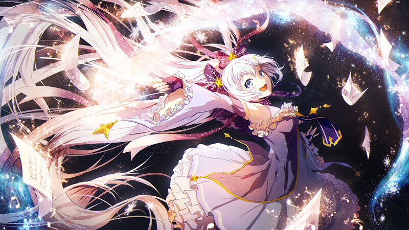 Anime Girl in Dress — White, Dramatic, Night, Digital Art, Music Notes