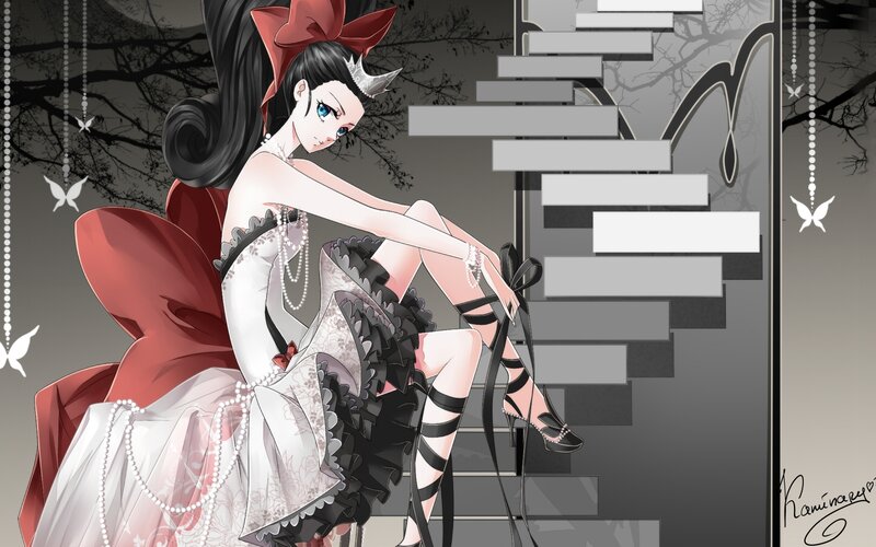 Anime Girl in Dress — White, Dramatic, Night, Digital Art