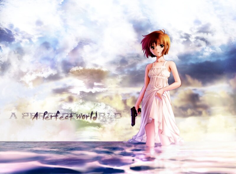 Anime Girl in Dress — White, Dramatic, Sunset