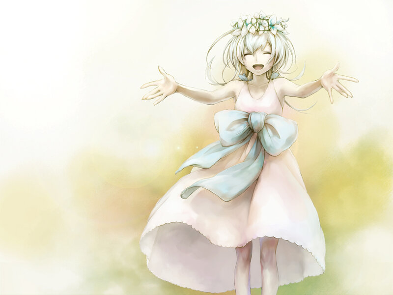 Anime Girl in Dress — White, Joyful