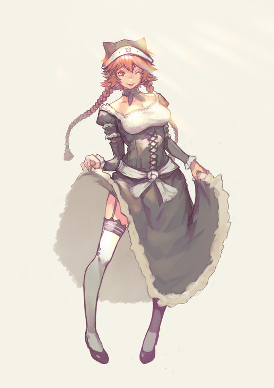 Anime Girl in Dress — White, Playful, Digital Art, Hat