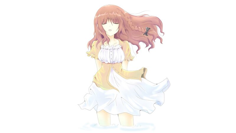 Anime Girl in Dress — White, Serene, Long Hair, Water