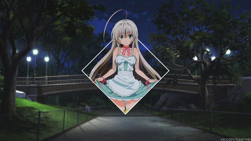 Anime Girl in Dress — White, Serene, Night, Bridge