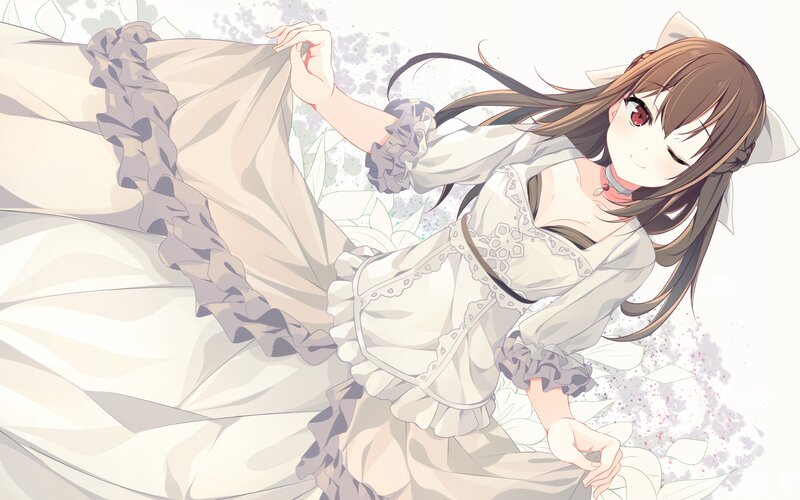 Anime Girl in Dress — White, Serene, Spring, Cat Ears