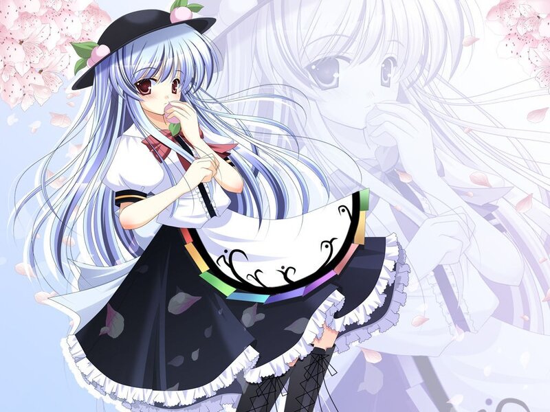Anime Girl in Dress — White, Serene, Spring, Cherry Blossoms