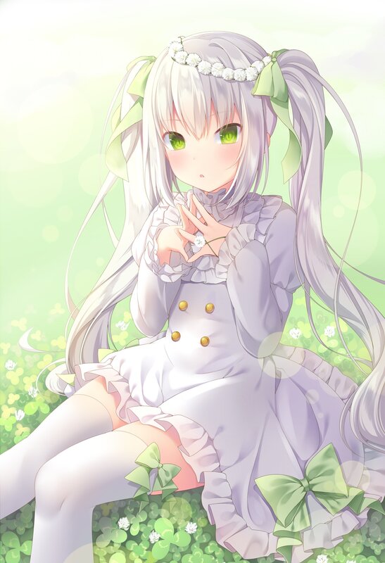 Anime Girl in Dress — White, Serene, Spring, Digital Art