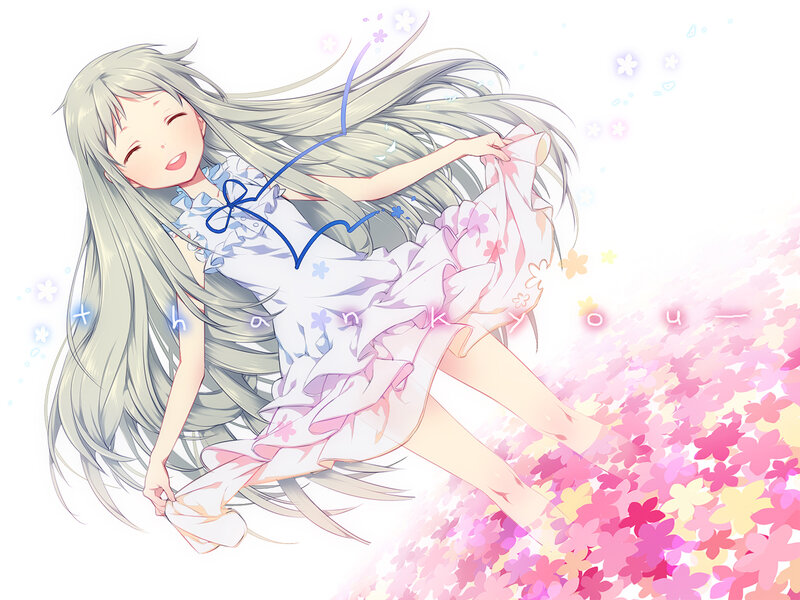 Anime Girl in Dress — White, Serene, Spring, Flowers