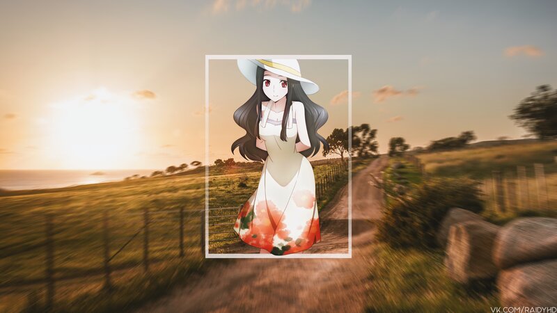 Anime Girl in Dress — White, Serene, Sunset