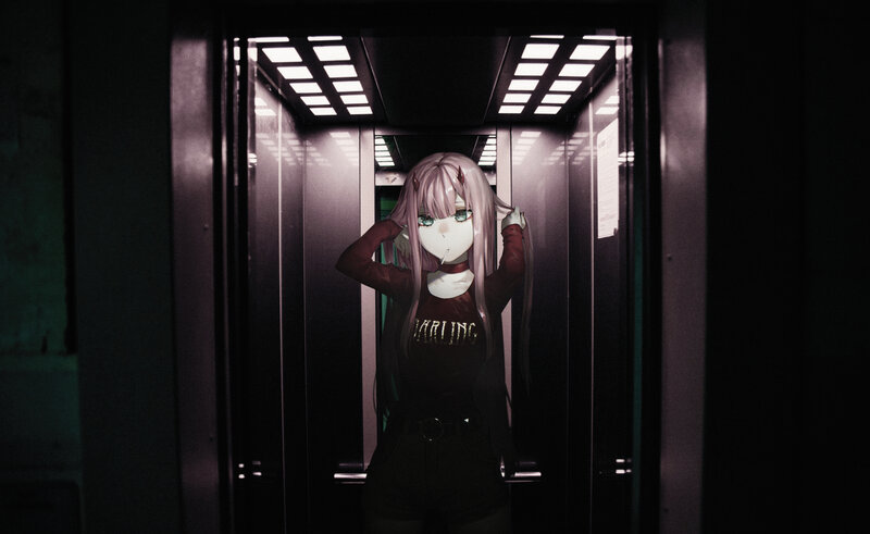 Anime Girl in Elevator — Black