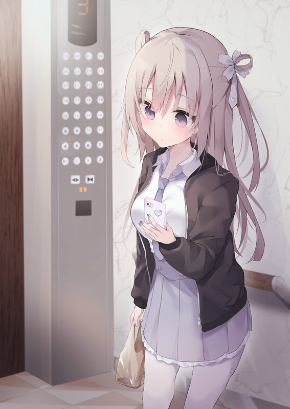 Anime Girl in Elevator — Purple, Calm