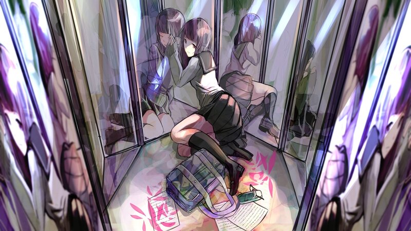 Anime Girl in Elevator — Purple, Dramatic