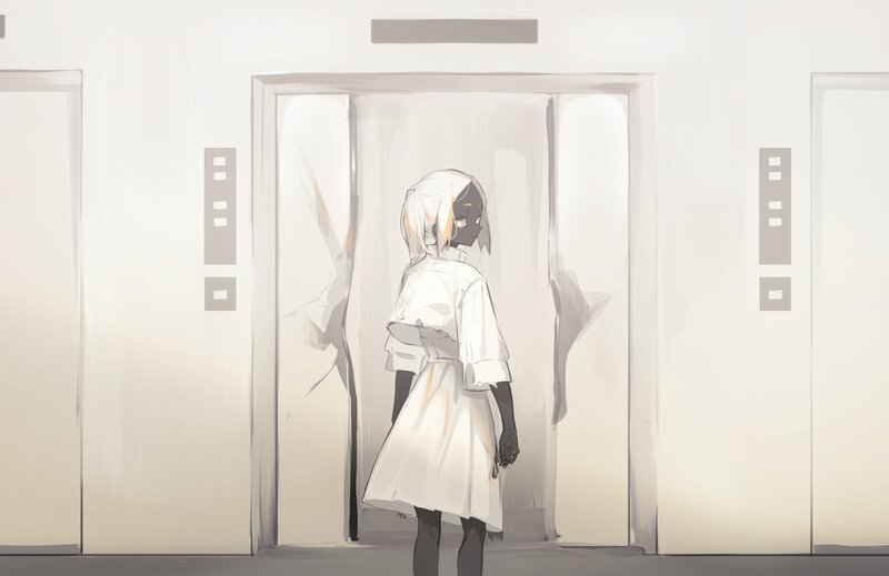 Anime Girl in Elevator — White, Neutral