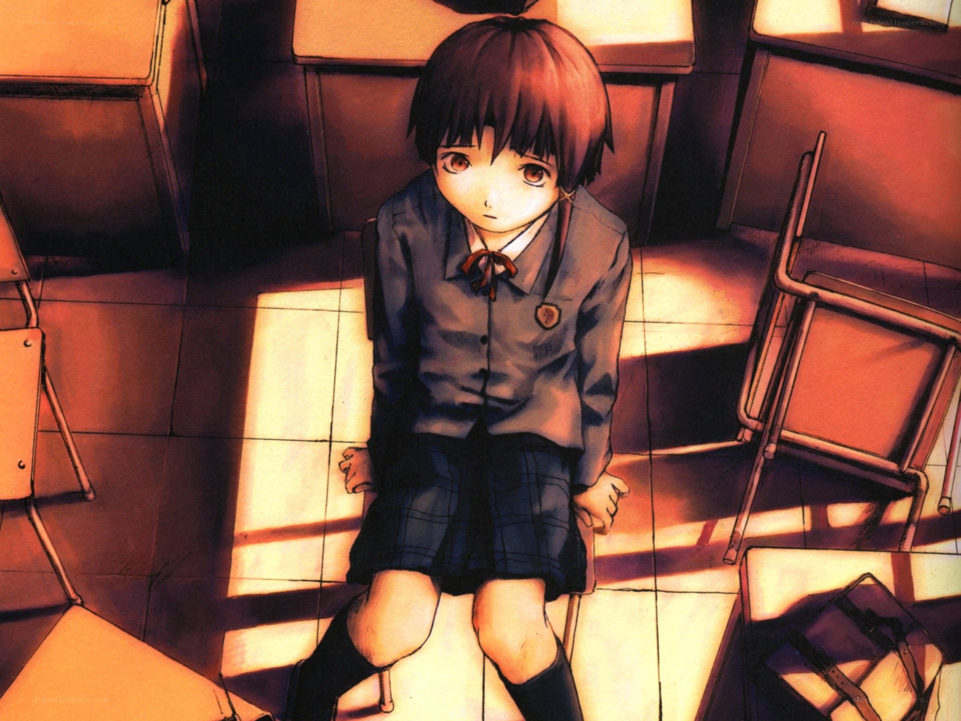 anime girl in empty classroom