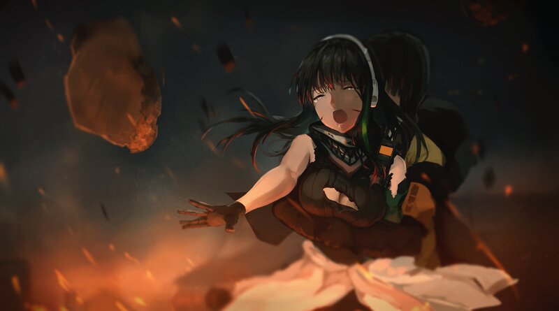 Anime Girl in Explosion — Black