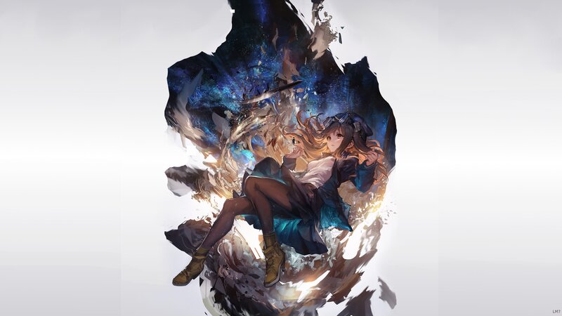 Anime Girl in Explosion — Blue, Dramatic, Digital Art