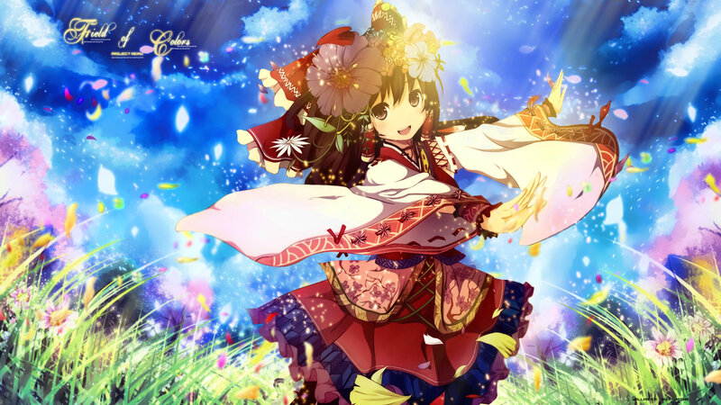 Anime Girl in Field — Blue, Joyful