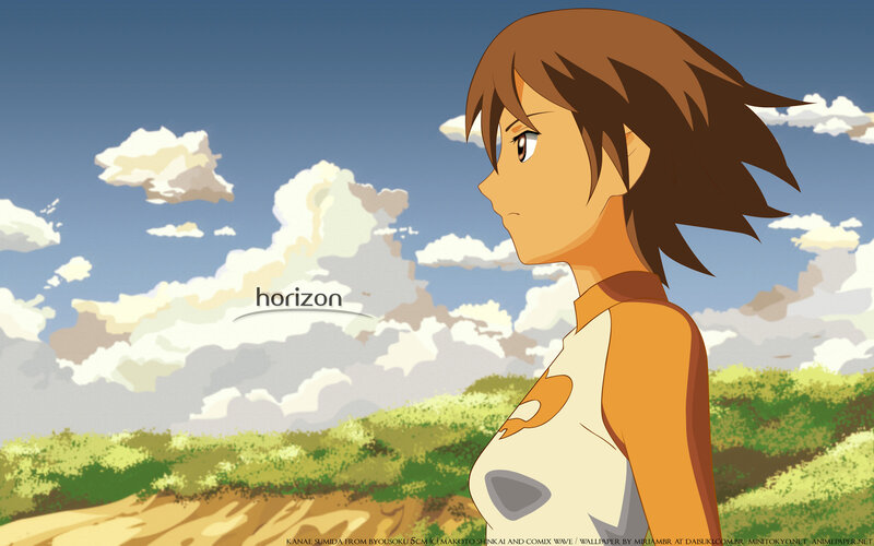 Anime Girl in Field — Blue, Serene, Afternoon, Clouds