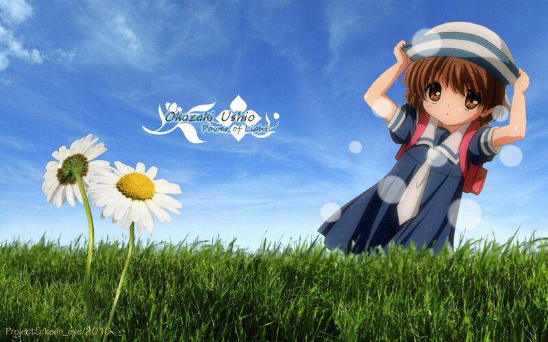 Anime Girl in Field — Blue, Serene, Afternoon, Daisies