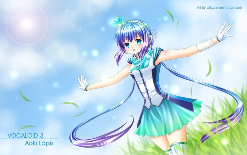 Anime Girl in Field — Blue, Serene, Afternoon, Digital Art, Grass, Sky