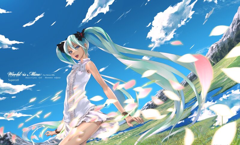 Anime Girl in Field — Blue, Serene, Afternoon, Digital Art, Grass