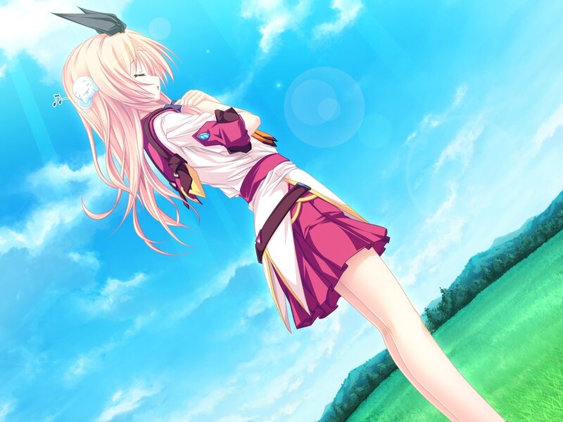 Anime Girl in Field — Blue, Serene, Afternoon, Sky, Grass