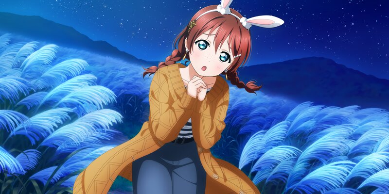 Anime Girl in Field — Blue, Serene, Night, Bunny Ears
